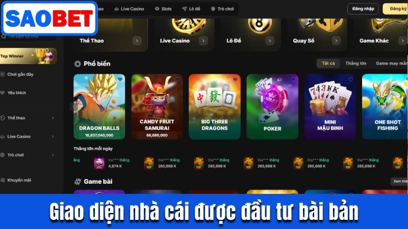 TRANG CHỦ SAOBET - SAOBET CASINO 49 GIAO DIỆN NHÀ CÁI ĐƯỢC ĐẦU TƯ BÀI BẢN
