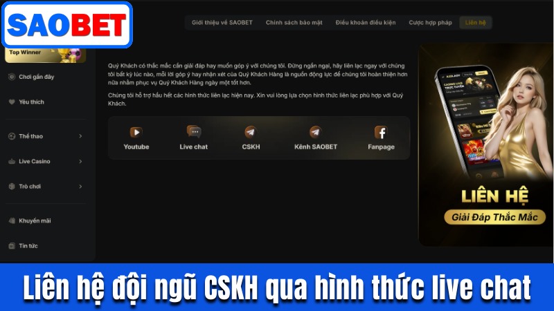 LIÊN HỆ ĐỘI NGŨ CSKH SAOBET NHẬN TƯ VẤN MIỄN PHÍ 24/7 4 LIÊN HỆ VỚI ĐỘI NGŨ CSKH QUA HÌNH THỨC LIVE CHAT