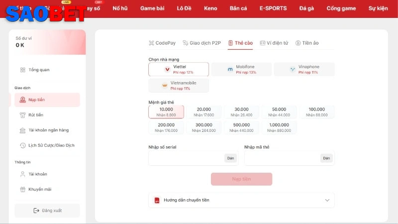 Nạp Tiền Saobet Dễ Dàng Với Hướng Dẫn Chi Tiết Nhất Chi tiết cách thức nạp tiền Saobet